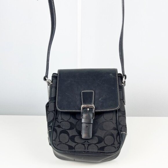 Coach Jacquard Canvas Leather Signature Monogram Swingpack Crossbody Bag 6098 - Picture 1 of 16